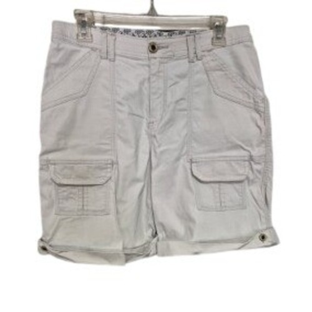 Lee Womens Cargo Shorts Stone Beige Size 10 Medium Mid Rise Rolled Cuff Utility